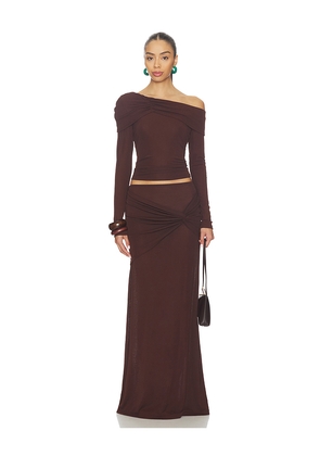 SNDYS Alix One Shoulder Top in Chocolate. Size L. Also in M, S, XL, XS, XXL, XXS.