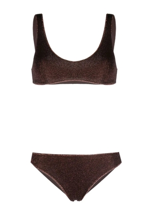 Oséree metallic-thread scoop bikini - Brown