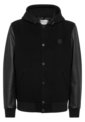 Philipp Plein logo-appliqué panelled hooded jacket - Black