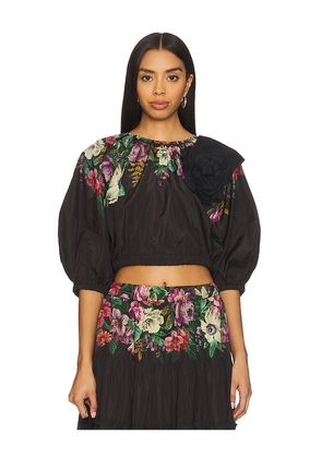 Sea Viktoria Print Bubble Cropped Top in Black. Size L. Also in M, S, XL, XS, XXS.