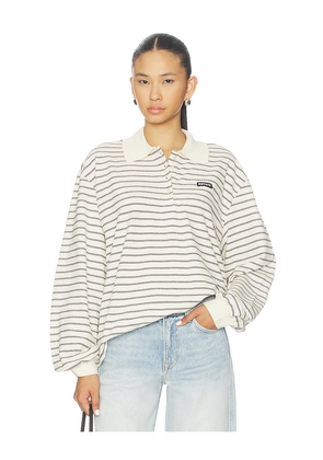 ROTATE Pique Long Sleeve Polo in Ivory. Size L. Also in M, XL, XS.