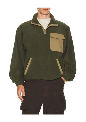 Rhythm Floresta Quarter Snap Button Fleece Sweatshirt in Green. Size L. Also in M, S.