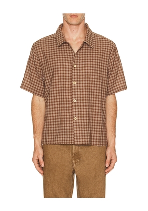 Rhythm Cross Check Crop Shirt in Brown. Size L. Also in M, S, XL/1X.