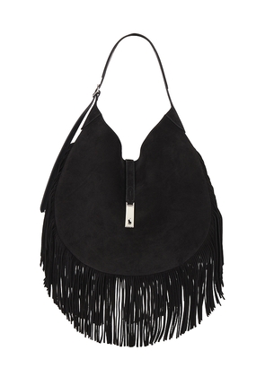 Polo Ralph Lauren Suede Fringe Shoulder Bag Large in Black.