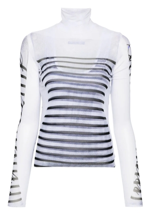 Jean Paul Gaultier mesh-design striped T-shirt - White