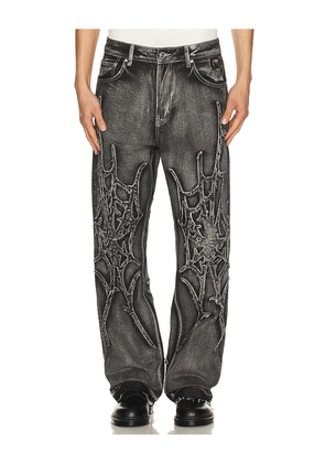 Revenge Spider Web Denim Pant in Black. Size 30. Also in 32, 34, 36.