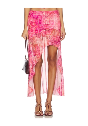 Runaway The Label Emery Midi Flounce Skirt in Pink. Size L. Also in XL.
