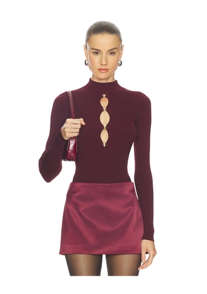 self-portrait Keyhole Knit Top in Burgundy. Size L. Also in M, S, XS.