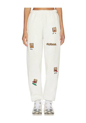 Stay Cool x Cinnamon Toast Crunch All Over Character Sweatpant in Light Grey. Size L. Also in M, S, XL/1X.