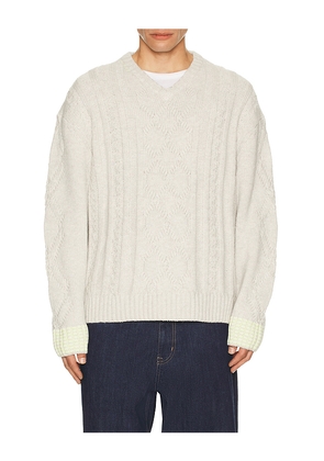 Scotch & Soda V-Neck Chunky Cable Loose Fit Pullover in Grey. Size L. Also in S, XL/1X.