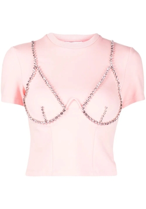 AREA crystal-embellished cup-chain T-shirt - Pink