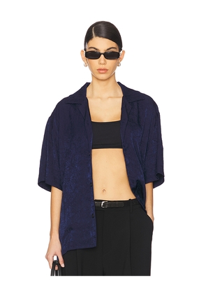 WAO Crinkled Short Sleeve Shirt in Navy. Size M. Also in S, XS.