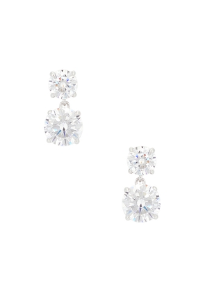 SHASHI Solitaire Drop Earring in Metallic Silver.