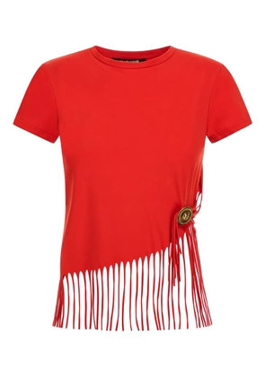 Roberto Cavalli fringe-detail button T-shirt - Red