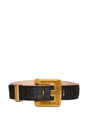 Balmain Anthem embossed crocodile-print leather belt - Black