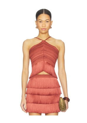 PatBO Amethyst Fringe Top in Rust. Size 0. Also in 10, 2, 4, 6, 8.