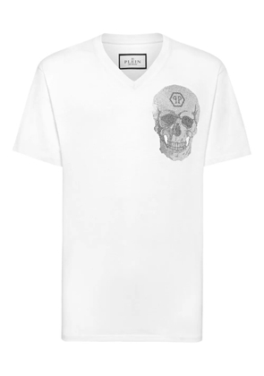 Philipp Plein crystal-skull V-neck T-shirt - White