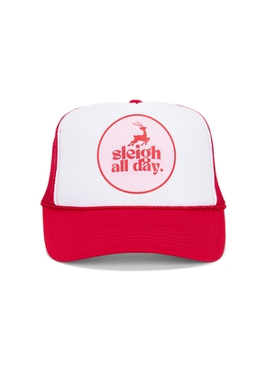 Friday Feelin Sleigh All Day Trucker Hat in Red.