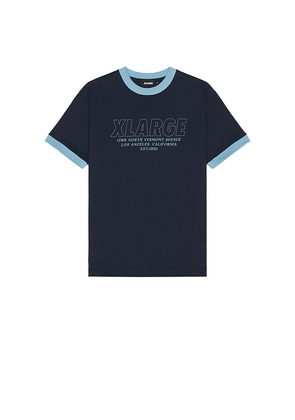 XLARGE Store Address Ringer Tee in Blue. Size L. Also in M, XL/1X.