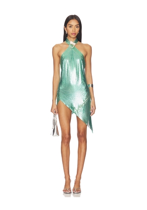 POSTER GIRL Metallic Chainmail Halter Buckle Dress in Green. Size M. Also in S.