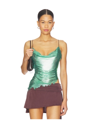 POSTER GIRL Maya Metallic Chainmail Top in Green. Size L. Also in M, S, XS, XXS.