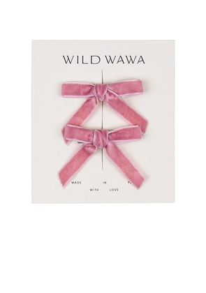 Wild Wawa Velvet Bow Clip Set in Pink.