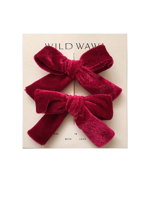 Wild Wawa Velvet Bow Clip Set in Burgundy.