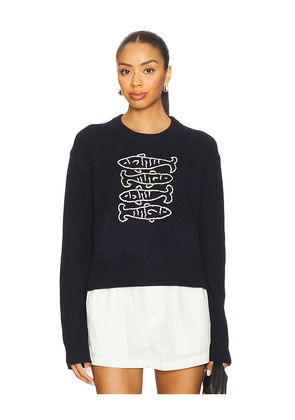 White & Warren Cashmere Sardine Embroidered Crew Sweater in Navy. Size M. Also in XS.