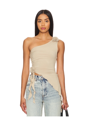 WeWoreWhat Aysmmetrical Rose Top in Taupe. Size XS. Also in XXS.