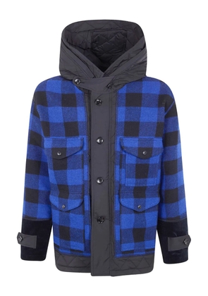 Junya Watanabe MAN hooded check-pattern jacket - Blue