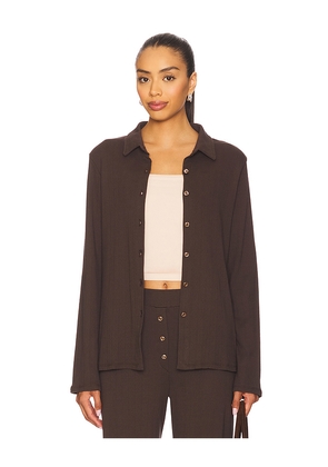 VIR VITA Eloise Pointelle Shirt in Brown. Size L. Also in M, S, XL, XS.