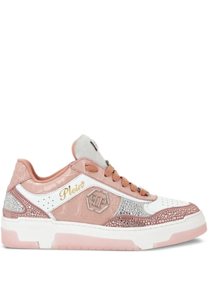 Philipp Plein crystal-embellished croc-embossed leather sneakers - Pink