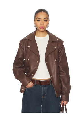 Understated Leather Hybrid Motosport Jacket in Brown. Size L. Also in M, S, XS.