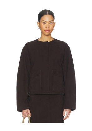 St. Agni Suede Utility Cocoon Bomber in Chocolate. Size L. Also in M, S, XS.