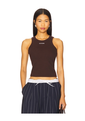WE11DONE Minimal Logo Tank Top in Brown. Size L. Also in M, S, XS.