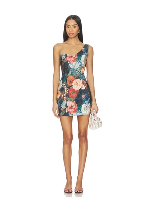 Prabal Gurung Asymmetrical Shoulder Mini Dress in Blue,Peach. Size 0. Also in 4, 6.