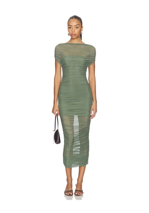 SEROYA Noel Off Shoulder Mesh Midi Dress in Sage. Size M. Also in S, XS.