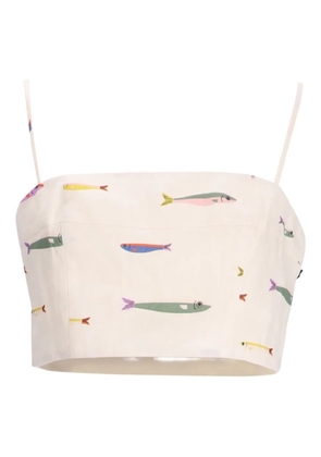 STAUD fishes-print spaghetti-straps top - Neutrals