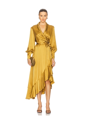 Zimmermann Silk Wrap Midi Dress in Yellow. Size 0/XS. Also in 1/S.