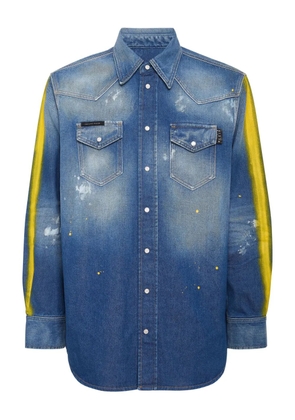 Philipp Plein paint-splattered denim shirt - Blue