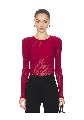 Wolford Rose Net Bodysuit in Red. Size L. Also in M, S, XS.