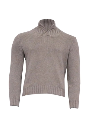 Brunello Cucinelli Vintage cotton shawl-collar ribbed sweater - Grey