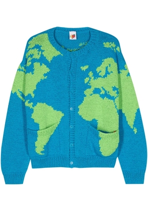 Sky High Farm World Map-embroidery cardigan - Blue