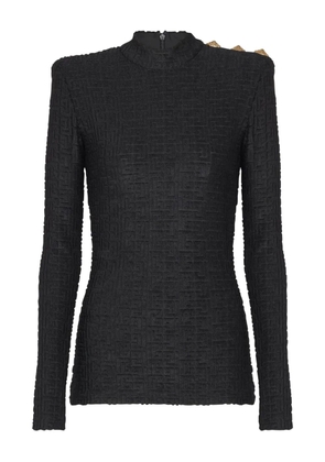 Balmain Ls Bouclette monogram-pattern button top - Black