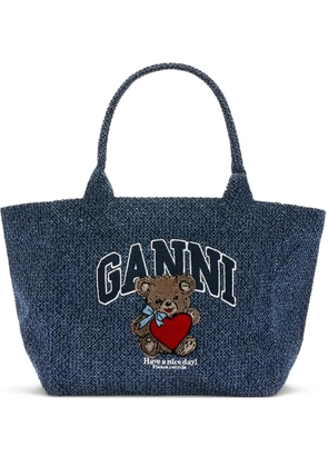 GANNI logo graphic tote bag - Blue