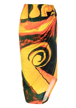Louisa Ballou Coastline Checkmate-print wrap midi skirt - Orange