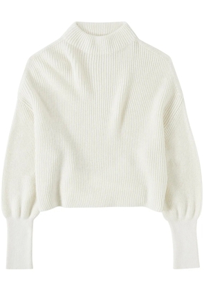 Closed crew-neck ribbed jumper - White