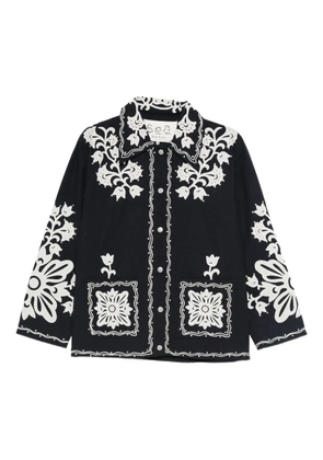 Sea floral-embroidered buttoned jacket - Blue
