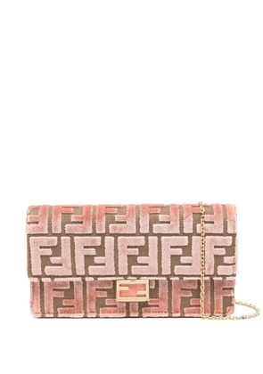 FENDI Baguette FF-pattern velvet clutch bag - Pink