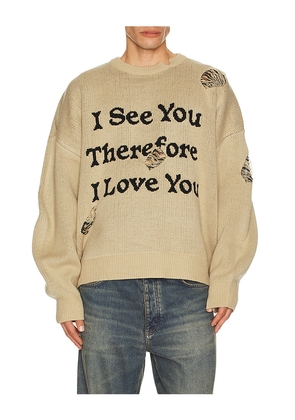 UPRISERS UPRS I See You Jacquard Sweater in Brown. Size L. Also in M, S, XL/1X.